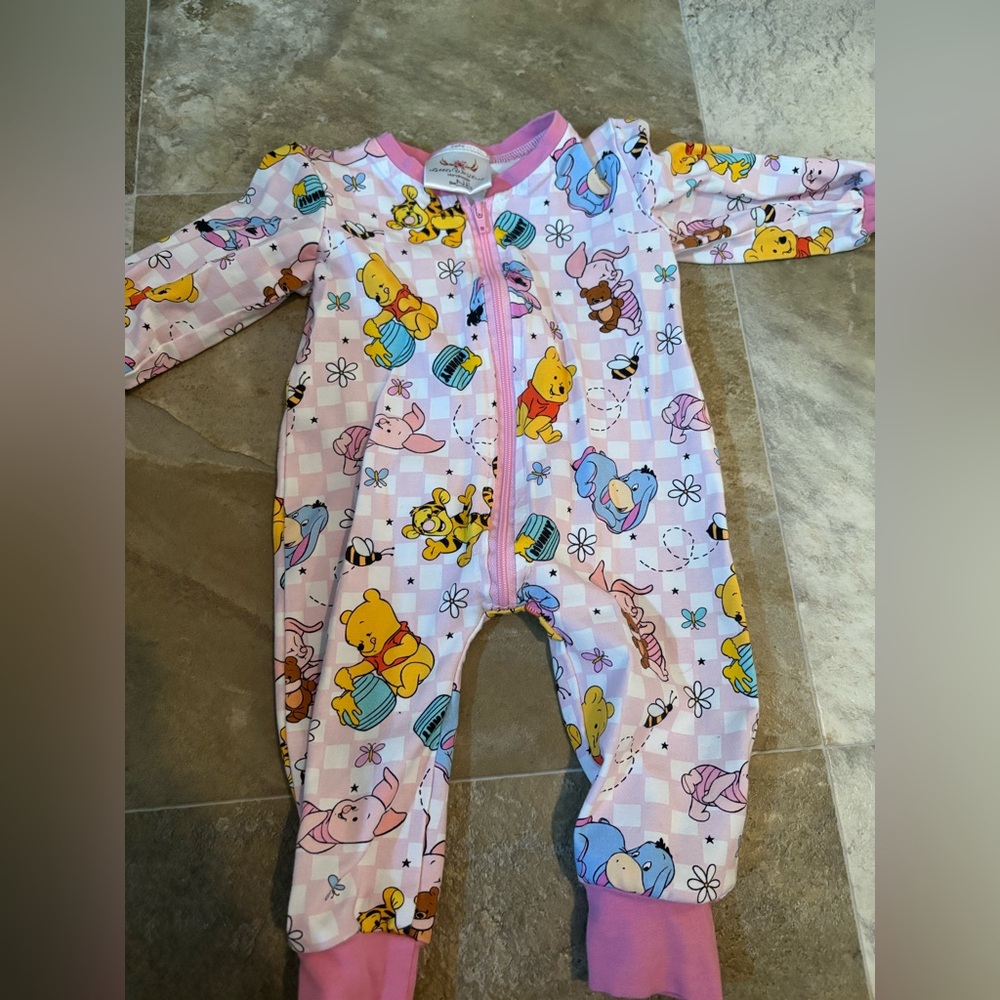 Handmade Pink Baby Onesie with Winnie the Pooh Print